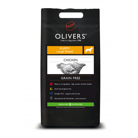 OLIVERS LARGE BREED DOG START GRAIN FREE (Didelių veislių šuniukams su vištiena)